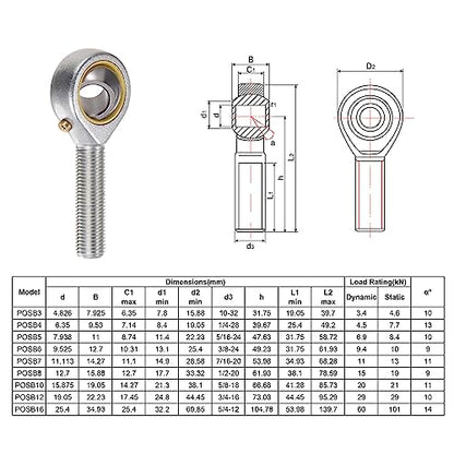 uxcell POSB6 3/8 Inch Male Rod End Bearing Set - 2pcs of 3/8-24 Left and Right Hand Thread Rod Ends with Jam Nut - size: 3/8