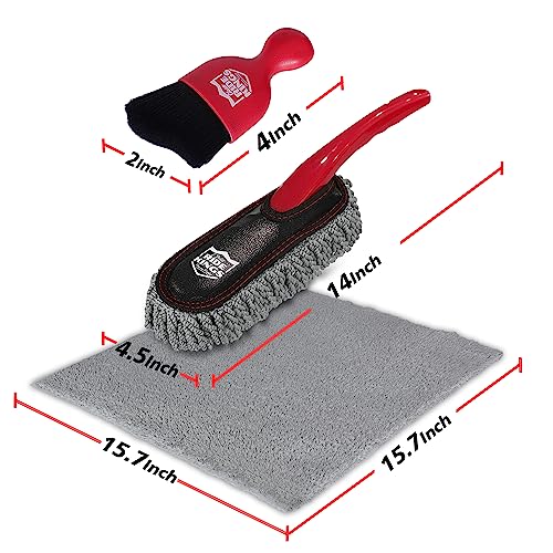 Car Interior Detailing Kit - Red Duster & Brush, Towel | Sweeps dash & vents. Soft fleece cloth absorbs dirt scratch-free. Perfect auto care gift box for narrow gaps & buttons. - color: Detailingbrushset2024