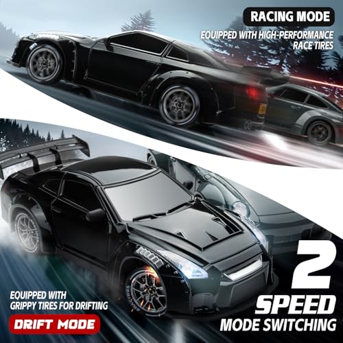 1/24 4WD RC Drift Car, 2.4GHz 20KM/H High Speed Remote Control Racing Car with Drifting Tires, Gift for Kids Adults - color: Black