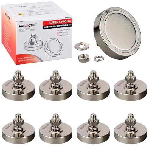 MUTUACTOR Neodymium Cup Magnets,1/4-20” Male Threaded Powerful Rare Earth Magnets,115lbs Anti-Broken Heavy Duty Magnets with Bolts Nuts for Camera Mount LED Lightings Outdoor Brackets,8PCS - style: 115 lbs 1/4-20" Male L 8pcs
