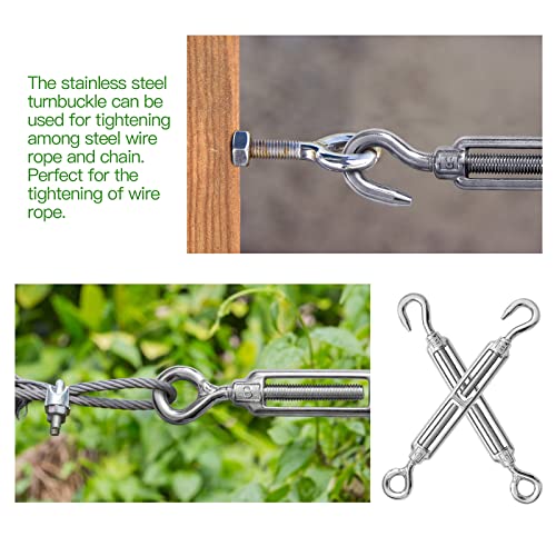 6PCS M8 Hook & Eye Turnbuckle 304 Stainless Steel Turnbuckle Wire Rope Tension Heavy Duty Turnbuckles for Cable Railing Wire Rope Hardware Kit (M8, Hook & Eye) - style: Hook & Eye-M-8