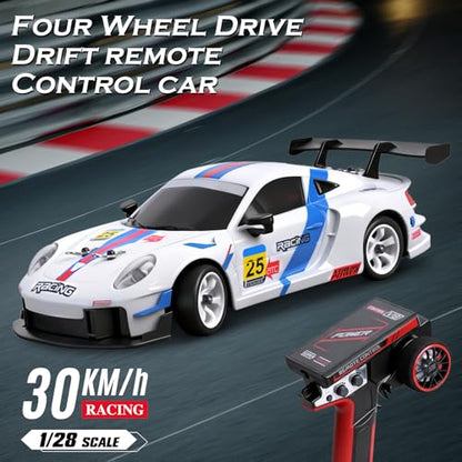 Wltoys 284191 RC Drift Car, 1:28 Scale 30KM/H High Speed RC Drift Car with LED Lights, Gyroscope and Professional Chassis, 2.4GHz 4WD RTR Rally Cars for Teens Adults (White) - color: White