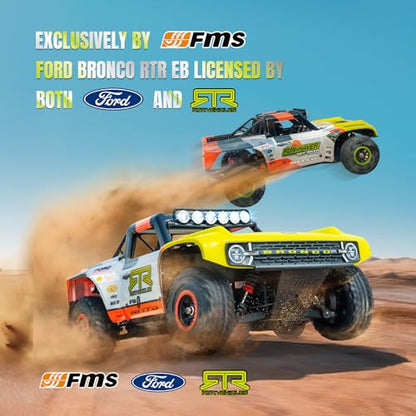 FMS 1/18 RC Truck FSC18 Ford Bronco, Officially Licensed by Ford Short Course RC Car, 4x4 Off-Road RC Crawler with LED Lights, and Quick-Release Body-RS (Race Livery B (Brushless RS)) - style: Race livery B-Brushless RS
