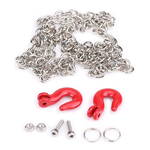RC Tow Chain with Metal Tow Hook – U Shaped Pull Buckle Safety Chain Kit for 1/10 Scale RC Crawler Car, Compatible with TRX4, SCX10, Wraith, D90 (Black)