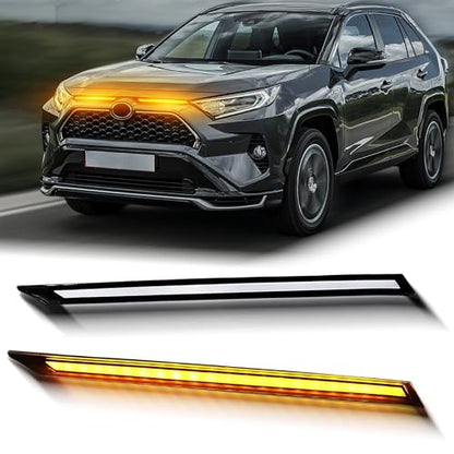 BINGIGOO 2PCS Grille Lights LED Bar Front Sequential Switchback LED Daytime Running Lights Compatible with Toyota RAV4 2019-2023 Sequential Amber Turn Signal light (Clear) - style: Clear