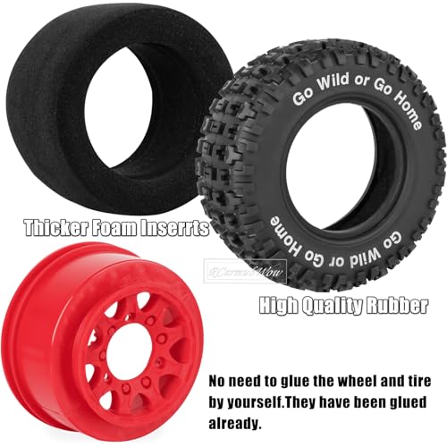 RC Wheels and Tires w/12mm 14mm 17mm Hex Short Course Tire for 1/10 Scale Car Arrm a Senton,Axia1,Slash 2WD Slash 4×4 4WD,Red cat,Rc 4wd,1/10 Truck Tires Rubber Tyres Plastic Wheel,Red - color: Red(4pcs)