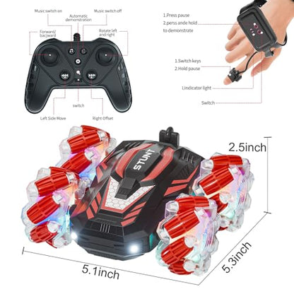 LOOZIX Gesture Sensing RC Stunt Car, Remote Control Car for Boys and Girls | 4WD Remote Control Car, with Lights Music, Bitthday Gifts,Toys For Boys and Girls 6 7 8 9 10 11 12 Years Old - color: Red
