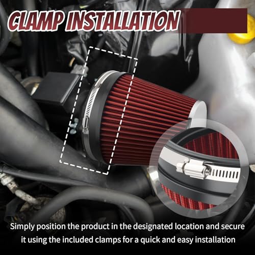 6" ID & 7" Tall Clamp-on Car Cold Air Intake Filter with High Flow,Cone Air Filter for Car Cold Airs Intake System to Improve Engine Efficiency,Washable Performance Colds Airs Filters