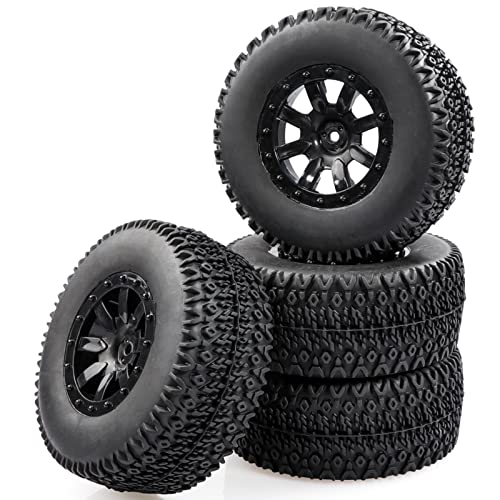 Aimrock 1/10 Glued 12mm Hex Short Course SC Trucks Wheels and Tires Combo, OD 4.3'' for Slash 2WD 4WD Blackout Losi Tenacity Off-Road Car, Set of 4