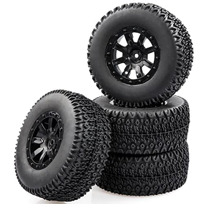 Aimrock 1/10 Glued 12mm Hex Short Course SC Trucks Wheels and Tires Combo, OD 4.3'' for Slash 2WD 4WD Blackout Losi Tenacity Off-Road Car, Set of 4