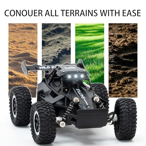 Remote Control Car RC Cars 1:16 All Terrain Monster Truck LED Headlights, Outdoor 2WD Off Road Hobby RC 2.4GHz High Speed, 20Km/h RC Car Toys Gift for Kids Boys 3 4 5-12 (Black) - color: Black