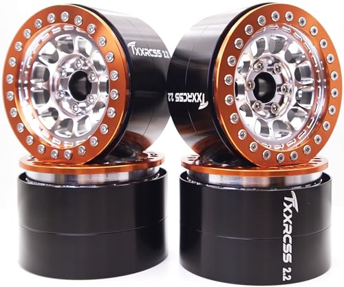 RC 2.2 Aluminum Alloy Beadlock Wheels and Tires Upgrades Accessories Rims for 1/10 SCX10 TRX4RC4WD and D90 RC Crawler Axial Remote Control Car (4pc) (Silver Orange) - color: Silver Orange