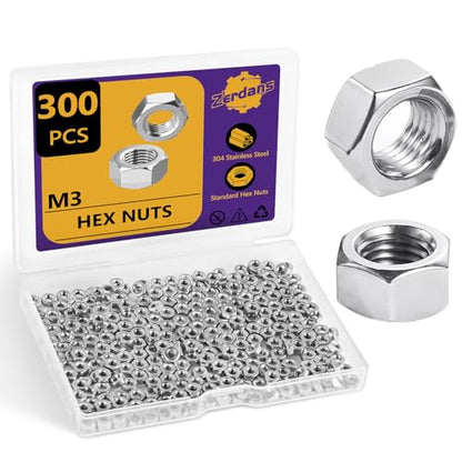 300Pcs M3-0.5mm Hex Nut Set 304 Stainless Steel | Rust Resistant, For Machinery, Automotive & DIY Projects, Storage Case Included. - size: 300Pcs-M3