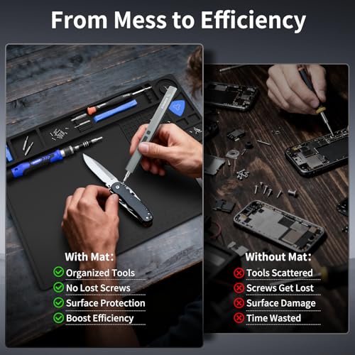 STREBITO Soldering Mat Silicone Work Mat, 932°F Heat Resistant 13.8"x9.9" | Magnetic Mat for Screws and Tools, Solder Mat Electronics Mat for Watch, Phone, Tablet, Eyeglass, Knife, Computer