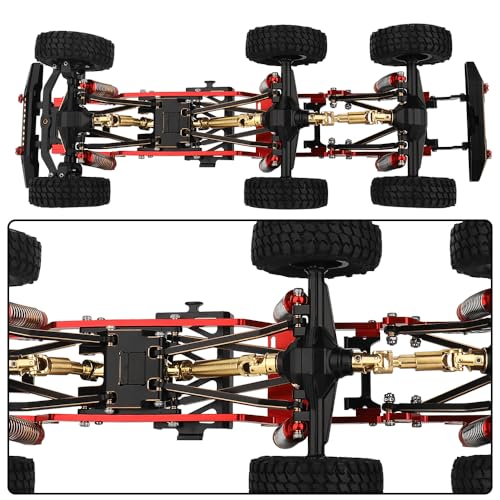 TRX-4M 6x6 RC Chassis Frame with Axles Transmission Wheels Skid Plate DIY for TRX4M 1/18 RC Crawler Metal Upgarde Parts (red) - color: Red