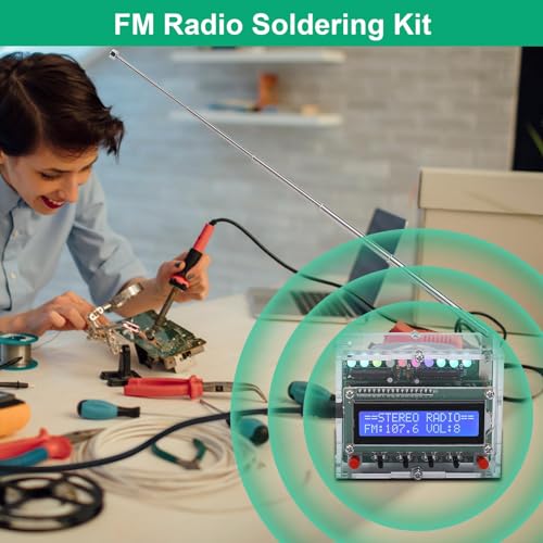 FM Radio Kit, ICSTATION Soldering Projects Radio with LED Flashing Lights DIY Radio Kit LCD1602 Display FM 87-108MHz Soldering Practice Kit for Back to School Solder Education Creative Present