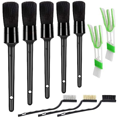 HMPLL 10pcs Detailing Brush Set, Multi-Purpose Car Detailing Brushes | for Cleaning Car Interior, Exterior, Engine, Leather, Including 5 car Cleaning Brush, 3 Wire Brush, 2 Air Vent Brush,Black - color: black-10pcs