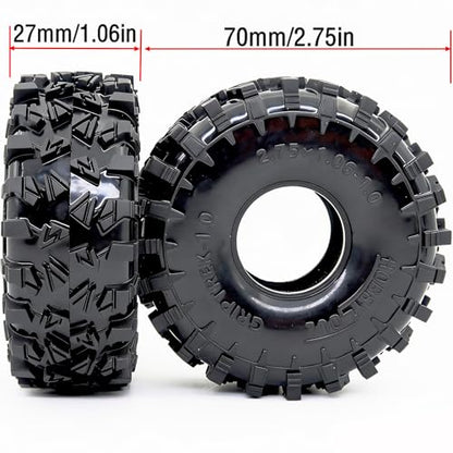 HOBBYSOUL 70mm Griptrek RC 1.0" Crawler Tires 4-Pack for SCX24 TRX4M | Super soft sticky mud tires, For 1/24 SCX24 & 1/18 TRX4M High Trail micro RC crawlers Upgrades - size: 1.0 tires - 70mm Tall