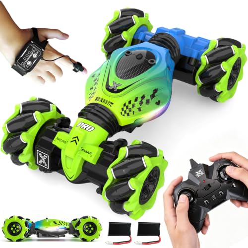 Remote Control Car - RC Drift Car Gesture Sensing Toy Boy Age 6-8-12 Gifts | Gesture Sensing RC Stunt Car for Kids Toys 6 7 8 9 10 11 12 Year Old Boy Birthday Christmas Presents with Lights Music - color: Green
