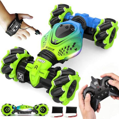 Remote Control Car - RC Drift Car Gesture Sensing Toy Boy Age 6-8-12 Gifts | Gesture Sensing RC Stunt Car for Kids Toys 6 7 8 9 10 11 12 Year Old Boy Birthday Christmas Presents with Lights Music - color: Green