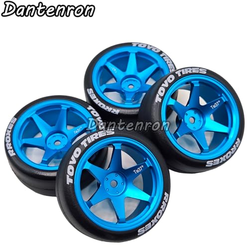 1/10 RC Drift Aluminum Wheels and Tires OD 65mm 1/12 Hard Drift Racing Tyres 12mm Hex for 1:10 Rally Street On Road Touring Car Tamiya TT01 TT02 XV01 TA06 A959 PTG2 KYOSHO 4PCS (Blue) - color: Blue