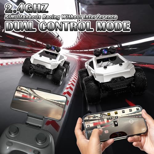 RC Cars with Camera Remote Control Truck with 720P HD FPV Camera, All-Terrain Remote Control Car with Body Light Rechargeable Battery, 1:28 RC Car Vehicle Toy Gifts for Adults Kids Boys Girls