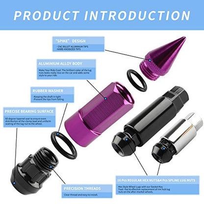 20Pcs Anti Theft Spiked Extended Tuner Wheel/Rims Lug Nuts M12X1.5+Socket (Purple) - color: Purple