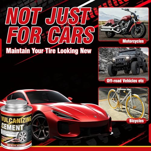 Vulcanizing Cement 8.5Oz, All Purpose Tire Repair Glue, Fast-Dry Rubber Cement Glue with Brush, Heavy Duty Tire Patch Kit for Car, Motorcycle, Bike Tires