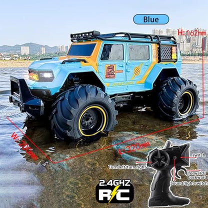 Amphibious Remote Control Car Waterproof Monster RC Cars 4WD All Terrain Off-Road Stunt Vehicle Toys with 2.4 GHz LED Lights for 6 7 8 9 10 11 12+ Year Old Kids Boys Girls Gifts Presents (Blue) - color: Blue