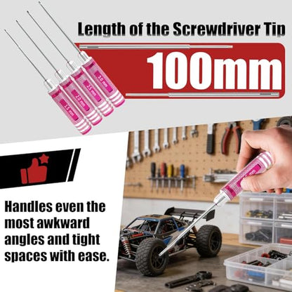 RC Hex Driver Set 1.5mm 2.0mm 2.5mm 3.0mm, Precision RC Screwdriver Tool Kit for SCX24 TRX4M TRX4 SCX10 Axial Traxxas ARRMA RC Crawler Cars - color: Pink