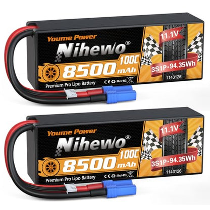3S Lipo Battery EC5 8500mAh 11.1V 100C Hard Case for RC Truck 2Packs | 3S Lipo Battery 11.1V 8500mAh High Capacity,Hard Case Protection, EC5 Connector, Fit for 1/8 1/10 RC vehicle boat drone 2pcs - style: 2x 11.1V 8500mAh