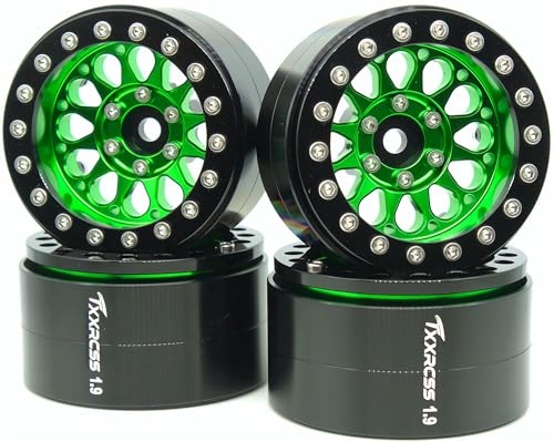 RC 1.9 Inch Beadlock Wheels Negative Offsets 8mm Rims Hex 12mm Aluminum Wheel for TRX4 TRX6 SCX10 Gen8 1/10 RC Crawler Remote Control Car Upgrades Accessories 4PCS (Green Black) - color: Green Black