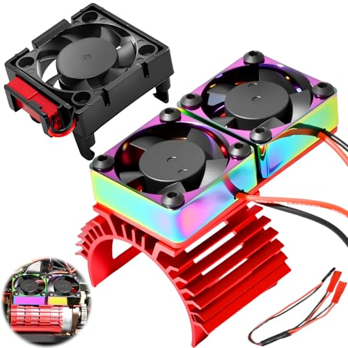 VXL-3s ESC Cooling Fan and Motor Cooling Fan 28000 RPM Dual Fan Set Upgrade for 1/10 Traxxas Slash 4x4 Stampede 4x4 Rustler 4x4 VXL Hoss 4×4 Velineon VXL 3s Heat Sink Replace #3340, Red - style: SRQ-Red Black