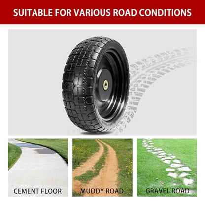 13" Flat Free Tires Compatible with Gorilla Carts,4.00-6 Solid Rubber Wheels with 5/8"Bearings,2.1"Offset Hub for Wagon Tire,Trailer Tire,Wagon Wheel Replacement,13 Trailer Tire Wheel(2-Pack) - size: 2pcs