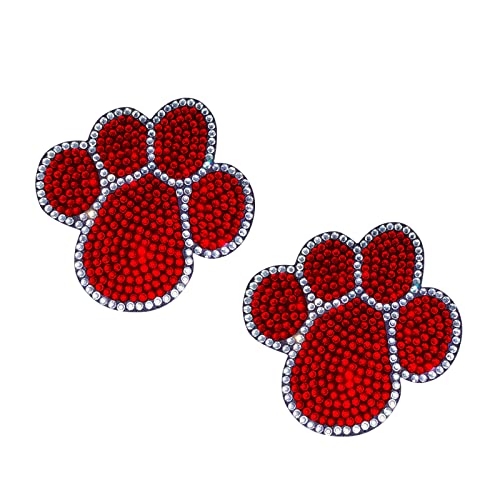 cueclue 2 PCS Bling Car Decals, Crystal Decoration Sticker, Rhinestone Dog Paw Print Stickers, Universal for Car Body Bumper Window Laptops Self-Adhesive Sticker (Red)