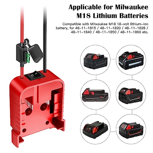 1 Packs Power Wheel Adapter for Milwaukee M18 Battery Adapter 18V Power Wheel Battery Conversion Kit with Switch, Fuse & Wire Terminals, 12AWG Wire, Power Connector for DIY Rc Car Toys and Robotics - size: 1 Pack