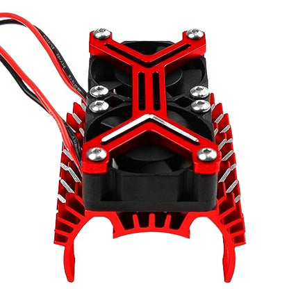 Motor Heatsink Dual Cooling Fan 40-42mm Compatible with 1/7 1/8 Arrma Traxxas RC Car Fit 4068 4074 4082 4268 4274 Motors (Red) - color: Red