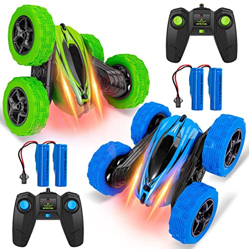 Lumiparty 2PACK RC Stunt Car Remote Control Car for Kids, 2.4Ghz High Speed Rock Crawler Vehicle,360 Rotating 4WD Off Road Double Sided Rotating Tumbling Rc Car with 4 Rechargeable Battery.