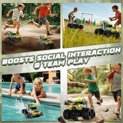 Remote Control Car, Waterproof Monster Truck Toys RC Cars for Boys, 1:18 Amphibious 4WD All Terrain Off-Road Pickup Toy Trucks, Christmas Birthday Gift Boys Girls Kids Ages 6 7 8-12 Years Old - color: Green
