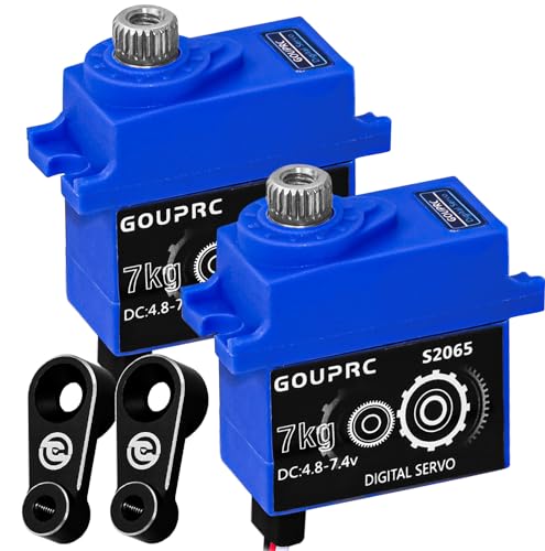 GOUPRC 7KG RC Digital Micro Servo Metal Gear Servo with Arm for TRX4 TRX6 SCX10 III 1/10 RC Crawler Car Upgrade Servo Parts （Black 2 PCS）
