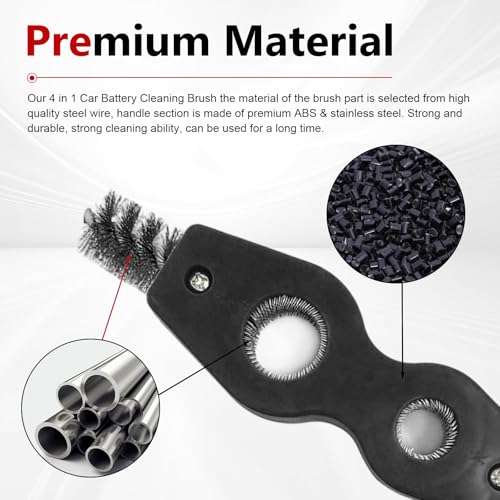 2 PCS Car Battery Terminal Cleaner Spray, 4-in-1 Battery Post Cleaner Brush with Steel Wire, Cleaning Tool for Terminals and Pipes, Universal for Most Cars, Trucks, SUVs (Black) - color: Black