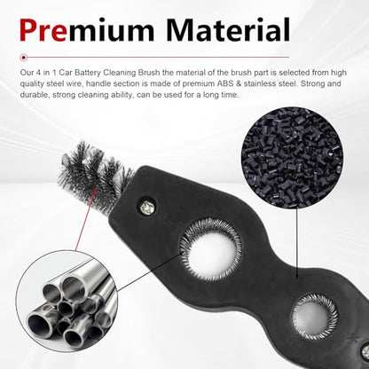 2 PCS Car Battery Terminal Cleaner Spray, 4-in-1 Battery Post Cleaner Brush with Steel Wire, Cleaning Tool for Terminals and Pipes, Universal for Most Cars, Trucks, SUVs (Black) - color: Black