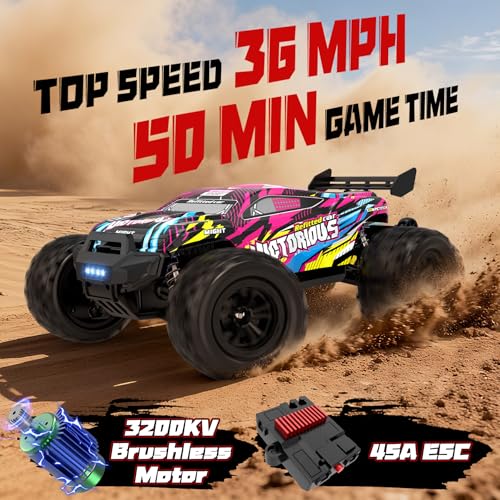 1:16 4WD Brushless rc Cars, 70+KM/H(Peak) High Speed Remote Car, RC Trucks 4X4 Offroad with 3000mAh Batteries, Boys RC Truggy Toys Back-to-School Season and Birthday Gifts for Youth Aged 14+ - color: Brushless Rc Cars-pink