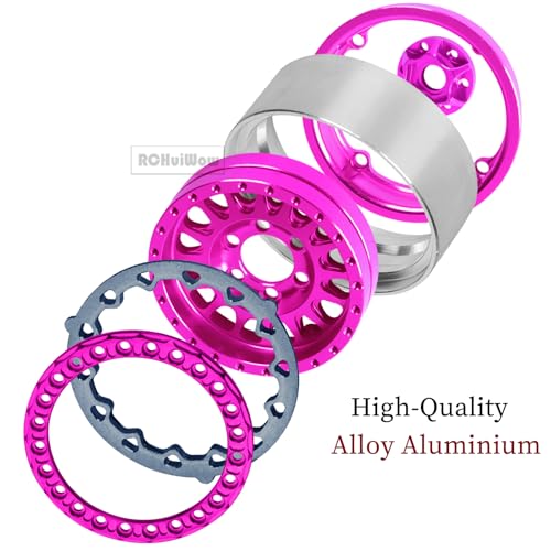 RC 1.9" Beadlock Wheels and Tires for 1/10 RC Crawler SCX10 90046 AX103007 TRX4 TRX6 VS4-10 Red cat Gen8 7 MST CFX RC 4WD D90,Dually 1.9 Beadlock Wheels Aluminum Rims Rubber Tires,Pink - color: Pink(4pcs)