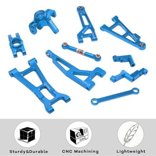 8pcs Aluminum Spare Part Set Front/Rear Suspension Arms, Steering Knuckles, Rear Hubs, Steering Linkage Metal Upgrade Kit for MJX Hyper GO RC Car 16207 M162 M163 H16P (Blue) - color: Blue