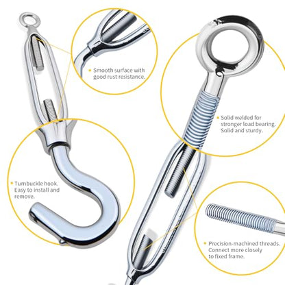 Stainless Steel Turnbuckle Kit, 10PCS Adjustable Turnbuckle Tensioner for Metal Cable Wire, Hook and Eye Tensioners for Shade Sails, Heavy Duty,Rust-Proof,5/16 inch (M8) - style: M8