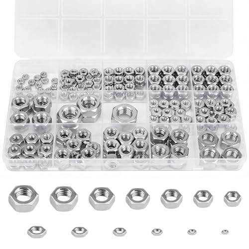 Metric & SAE Hex Nuts, 196 Packs 304 (A2-70) Hardware Nuts | M3 M4 M5 M6 M8 M10 M12#6-32#8-32#10-24 1/4"-20 5/16"-18 3/8"-16 Stainless Steel Standard Inch Coarse Thread Nuts - color: Silver, size: Metric&SAE