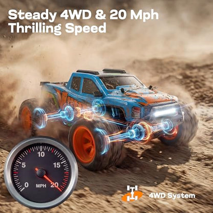 Vroomix 1:16 4WD RC Car, Blue Remote Control Light Hobby Racing Monster Truck Toy Gift for Kids, 3 Driving Modes, Up to 28 Mph, 35 Mins, 110 Ft Range, Toy Truck for Boys Age 8-12 & Adults - color: Blue