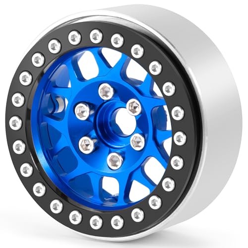 4PCS Metal 1.9 Inch Beadlock Wheels RC Wheel Rim Set, Blue+Black | Wheel Hub, For 1/10 RC Crawler TRX4 TRX6 Axial SCX10 I II III 90046 AXI03007 D90, 12mm Hex - color: Blue+black