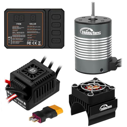 Waterproof S3650 3900KV Brushless Motor 3.175mm Shaft with 60A Brushless ESC Electric Speed Controller Combo Set with Heatsink and Programming Card for 1/10 Remote Control Car Truck, Black - size: 3900KV Motor&60A ESC&Heatsink&Programming Card